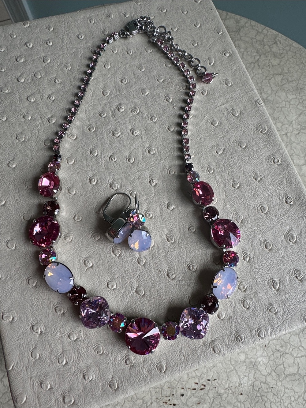 Sorrelli Purple and Lilac Crystal Statement Necklace and Earrings Set